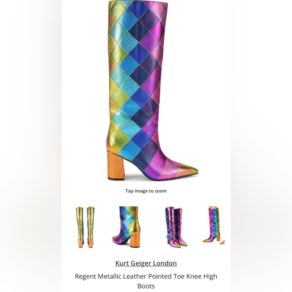 Kurt Geiger Regent Metallic Leather Pointed Toe Knee-High Boots